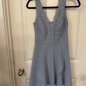 Blue Sleeveless V-Neck A-Line Mini Dress